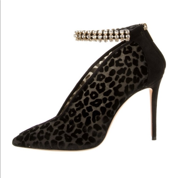 Jimmy Choo Lux Jeweled Leopard-Print Velvet Pumps - Picture 3 of 15